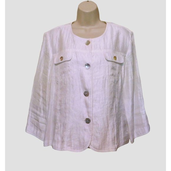 Ruby Rd Jackets & Blazers - Ruby Rd. Jacket 14 White Pearl Essence 3/4 Sleeve Pockets Collarless